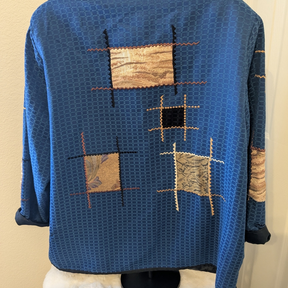 Allure Blue Textured Patchwork Jacket Artwear Lin… - image 5